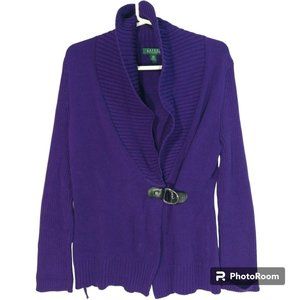 Lauren Ralph Lauren Purple Cowl Neck Long Cardigan Sweater Womens PM Petite